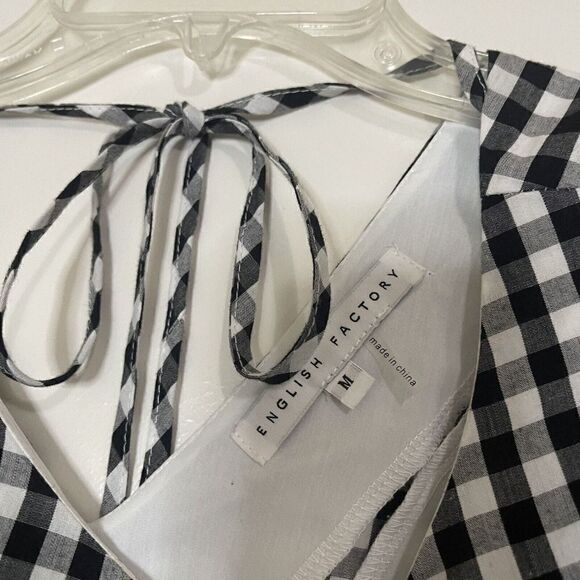 NWOT English Factory white black plaid gingham bell sleeve blouse top Medium - Picture 3 of 5